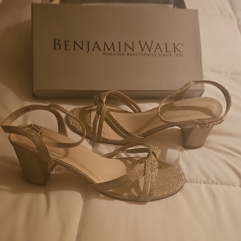 Benjamin Walk Gold Heels Elegant Satin Finish